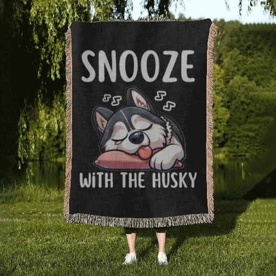 Snooze with the husky |Snooze Mode Husky Edition Woven Blankets