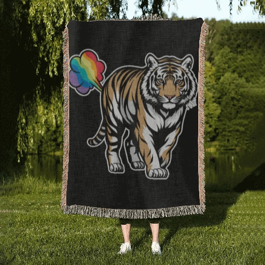 Tiger Funny Rainbow Fart Woven Blankets