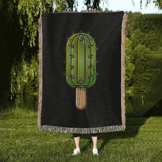Funny cactus ice cream motif in comic style is fun Woven Blankets