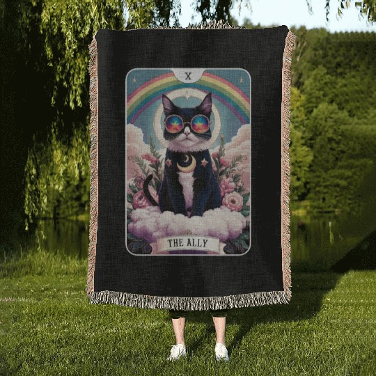 The Ally Cat Tarot Card Pride Gay Pride LGBTQ Woven Blankets