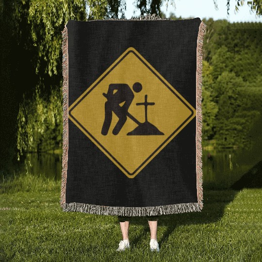 Midnight Exhume Site - Weird Road Sign Woven Blankets