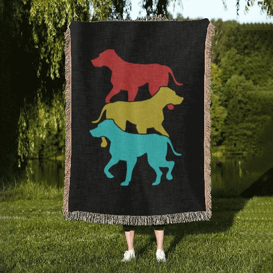 Colorful Retro Silhouette Rhodesian Ridgeback Dog Woven Blankets