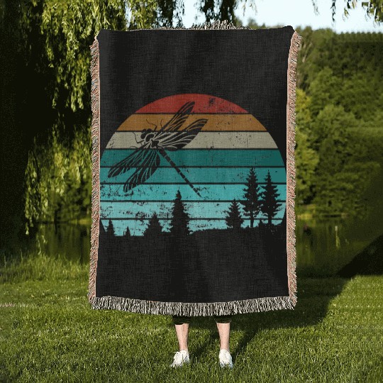 Dragonfly Vintage Retro Insect Nature Woven Blankets