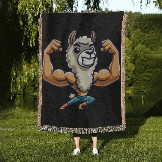 Llama Alpaca Fitness Workout Muscle Gym Woven Blankets