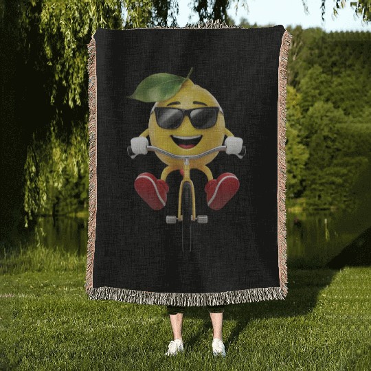 Lemon Cycling On Bike Realistic Woven Blankets