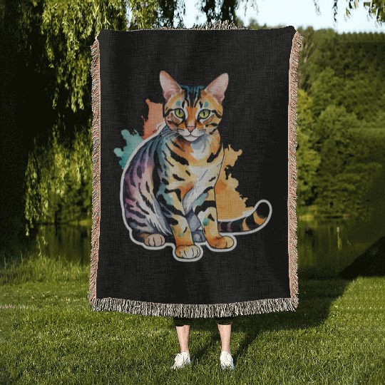 Leopard Cat Watercolor Woven Blankets