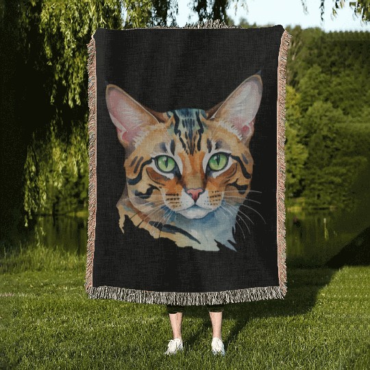 Leopard Cat Watercolor Woven Blankets