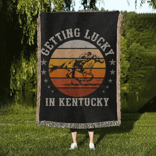 Getting Lucky In Kentucky Horse Racing Woven Blankets