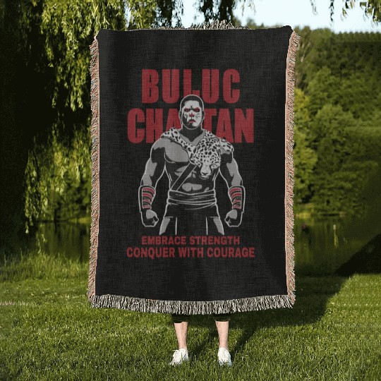 Maya God, Buluc Chabtan Embrace Strength Conquer Woven Blankets