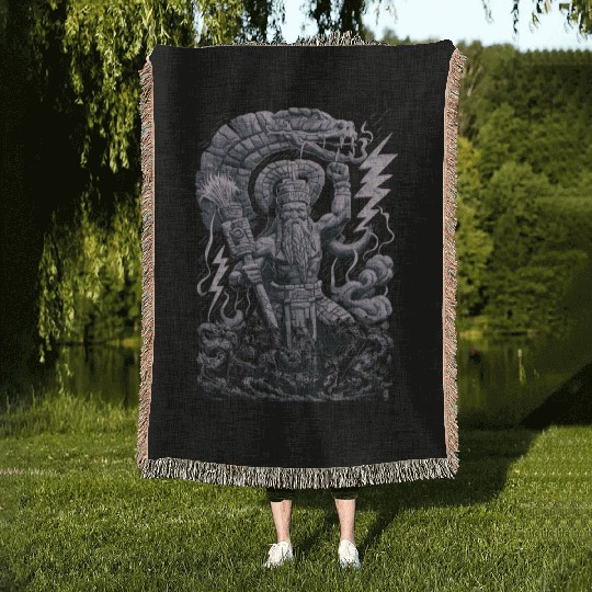 Maya God Mayan Mythology Chaac with Lightning and Woven Blankets