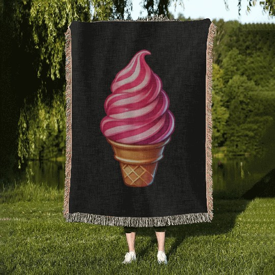 Candy cane ice cream motif in a sweet ice cream Woven Blankets