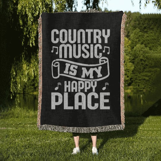 Country Music Is My Happy Place Western Cowboy Woven Blankets