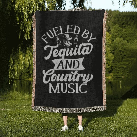 Fueled By Tequila And Country Music Cowboy Wester Woven Blankets
