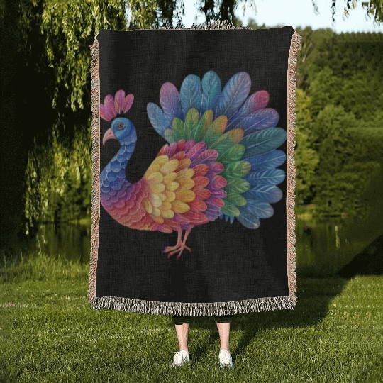 Turkey Rainbow Illustration Farm Animal Farmer Woven Blankets