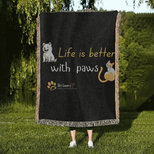 'Life is Better with Paws' Woven Blankets