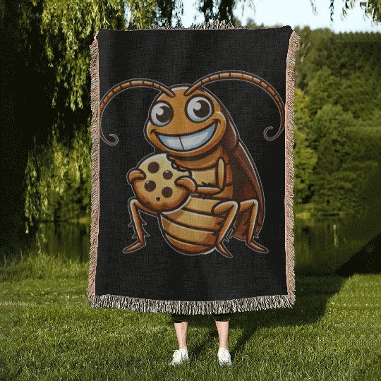Funny cockroach with cookie cartoon dessert Woven Blankets