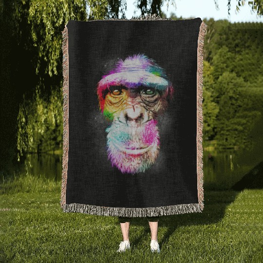 Colorful Retro Realistic Monkey Face Funny Graphic Woven Blankets