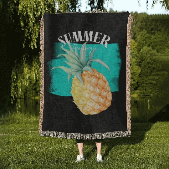 Summer Retro Pineapple Swimming Pool Vacation Gard Woven Blankets