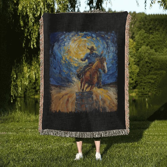 Barrel Racer Barrel Racing Rodeo Starry Night Pain Woven Blankets