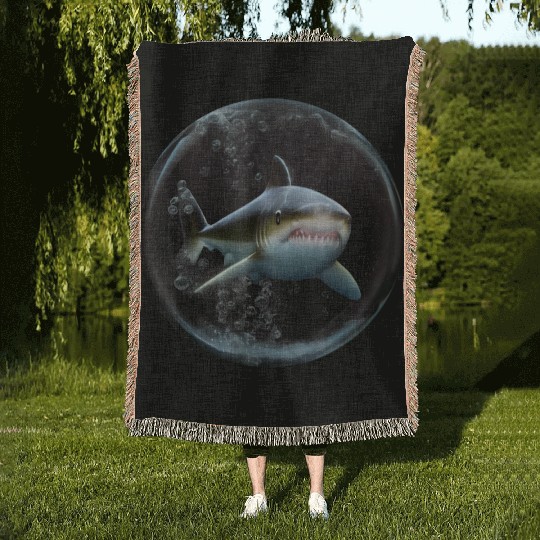 Shark silhouette ocean predator Woven Blankets