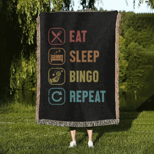 Eat Sleep Bingo Repeat Daubers Professional Woven Blankets
