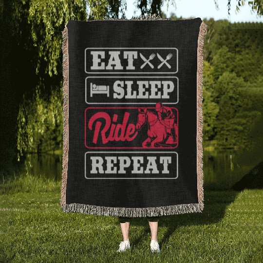 Horse Racing Jockey Eat Sleep Ride Horse Repeat Woven Blankets