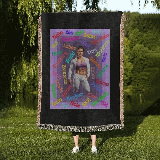 Multi language gym design Woven Blankets