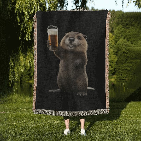 Beaver Drinking Beer Realistic Woven Blankets