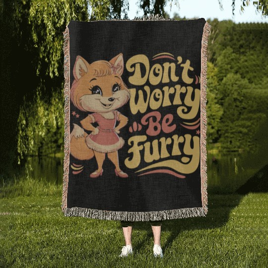 Don't Worry Be Furry Cute Character Design Woven Blankets