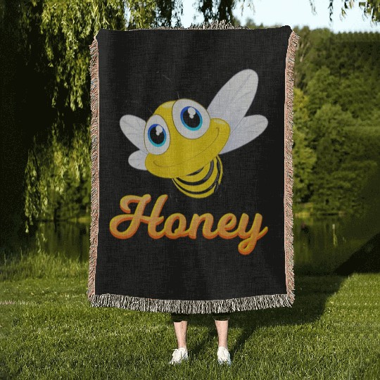 Playful Bee Cartoon Design Woven Blankets