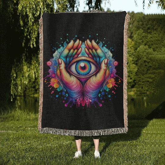 Psychedelic colorful eye Woven Blankets