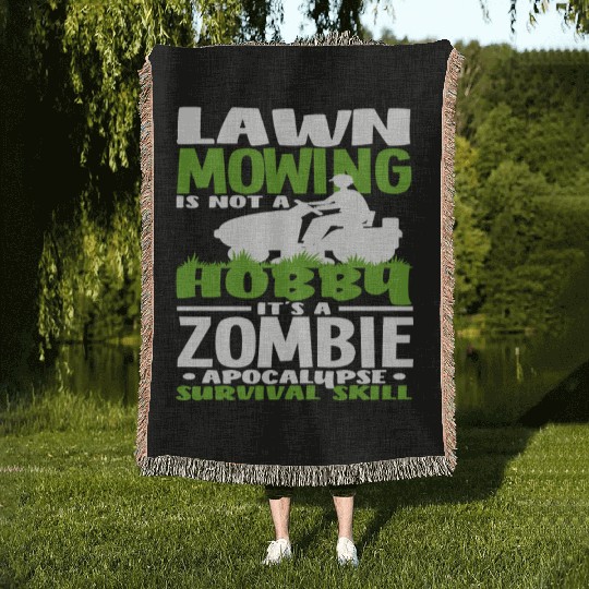 Landscaper Gardener Lawn Mowing Zombie Woven Blankets