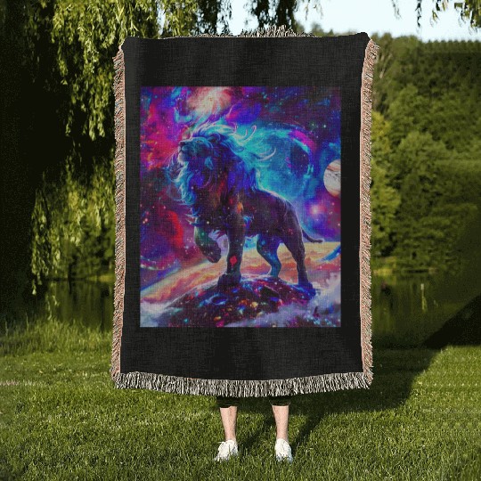 Galaxy Lion Blue Woven Blankets