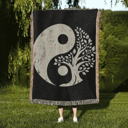 Nature's Balance: Yin Yang Tree of Life Woven Blankets