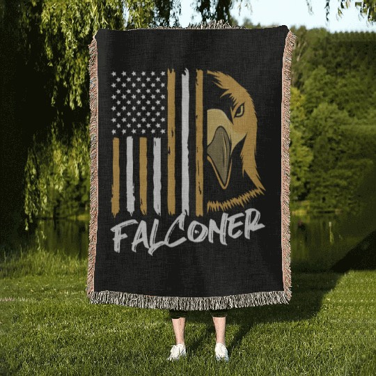 4th Of July US Flag Falcon Bird Lover Falconry Woven Blankets
