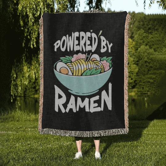 Powered By Ramen Anime Japanese Soup Cup Noodle Woven Blankets