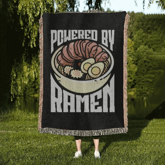 Powered By Ramen Anime Japanese Soup Cup Noodle Woven Blankets