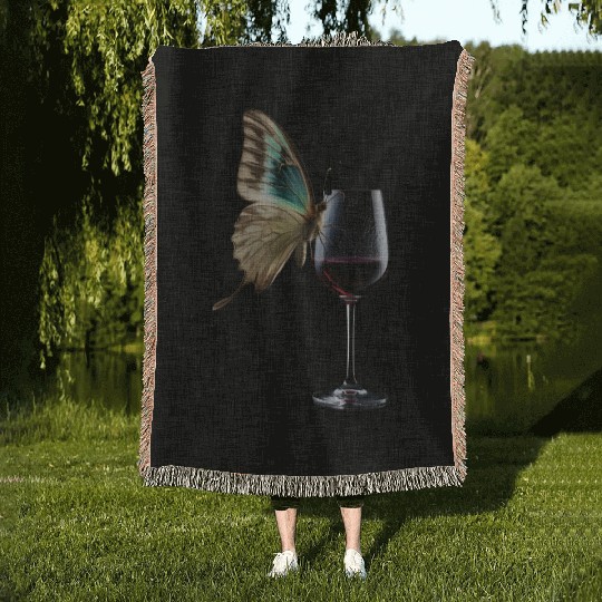 Butterfly Drinking Wine Realistic Woven Blankets