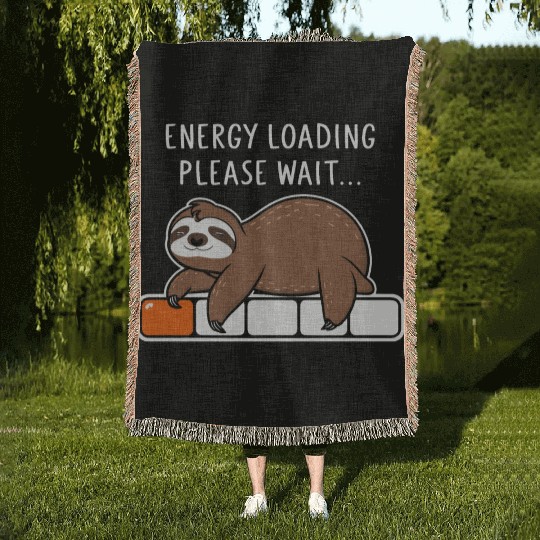 Sloth Energy Loading Please Wait Woven Blankets