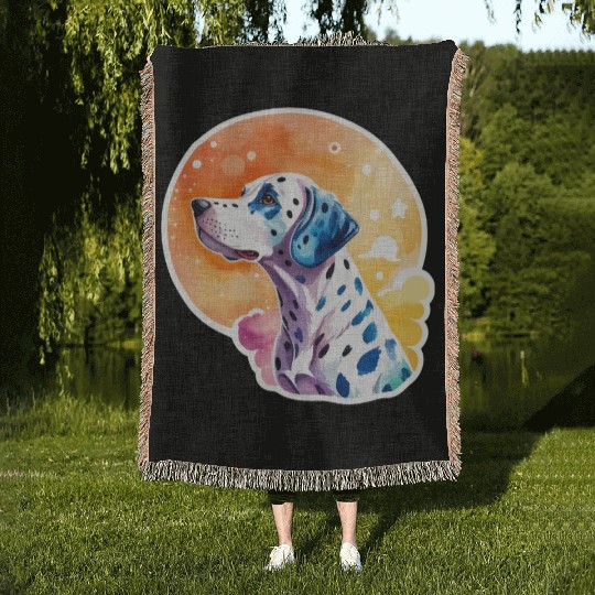 Dalmatian Dog Watercolor Woven Blankets