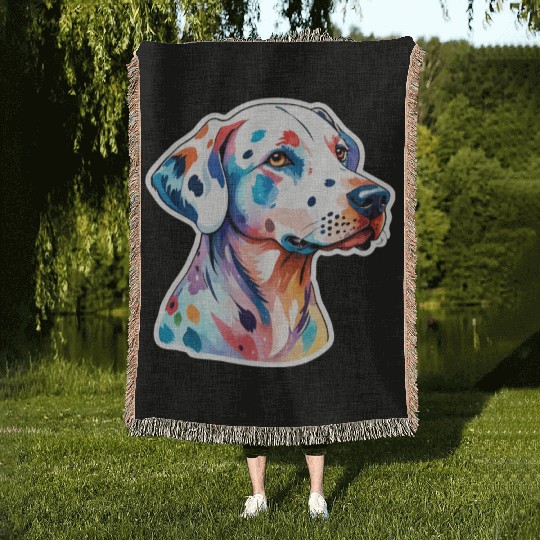 Dalmatian Dog Watercolor Woven Blankets