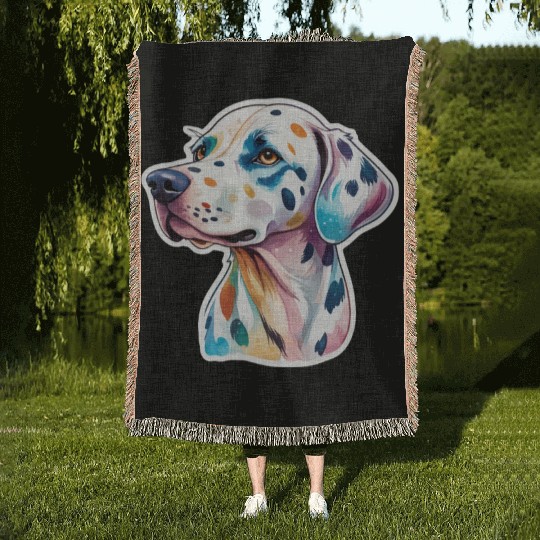 Dalmatian Dog Watercolor Woven Blankets