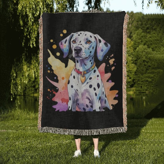 Dalmatian Dog Watercolor Woven Blankets