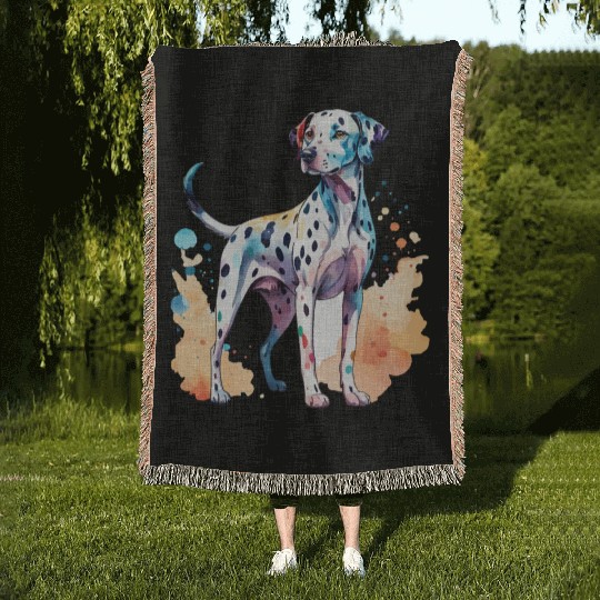Dalmatian Dog Watercolor Woven Blankets