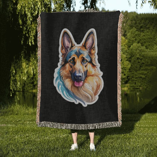 German Shepherd Watercolor Woven Blankets