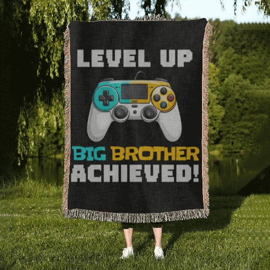 Funny Big Brother Level Up Woven Blankets