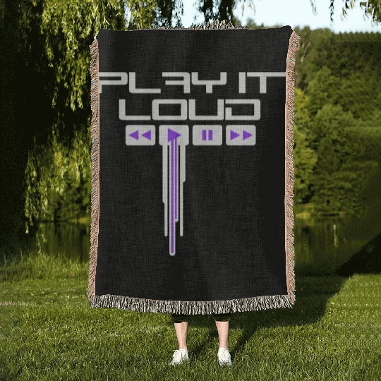 Play it Loud Button Graffiti Drop Club Music Party Woven Blankets