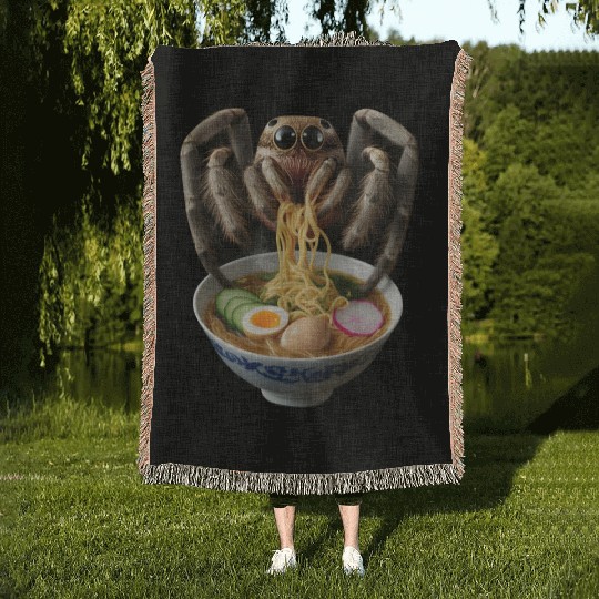 Spider Eating Ramen Realistic Woven Blankets