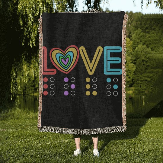 Retro Braille Rainbow Heart Braille Love Woven Blankets