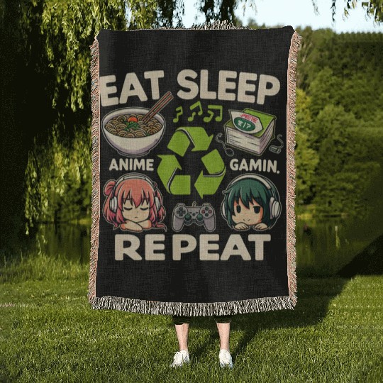 Cute Anime Eat Sleep Anime Repeat Manga Woven Blankets